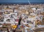 Aerial View of Spanish Tiled Roofs of Houes and Alamillo Bridge